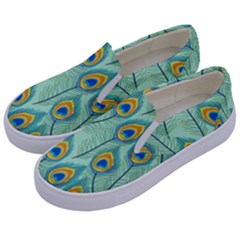 Lovely Peacock Feather Pattern With Flat Design Kids  Canvas Slip Ons by Simbadda
