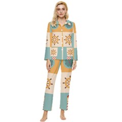 Nautical Elements Collection Womens  Long Sleeve Velvet Pocket Pajamas Set by Simbadda