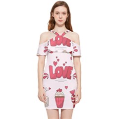 Hand Drawn Valentines Day Element Collection Shoulder Frill Bodycon Summer Dress by Simbadda