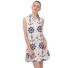 Nautical-seamless-pattern Sleeveless Shirt Dress by Simbadda