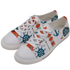Nautical-elements-pattern-background Women s Low Top Canvas Sneakers by Simbadda
