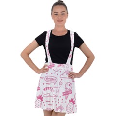 Cute-girly-seamless-pattern Velvet Suspender Skater Skirt by Simbadda
