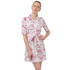 Cute-girly-seamless-pattern Belted Shirt Dress by Simbadda