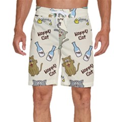 Happy-cats-pattern-background Men s Beach Shorts