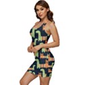 Seamless-pattern-with-cats Sleeveless Wide Square Neckline Ruched Bodycon Dress View2