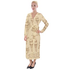 Ice-cream-vintage-pattern Velvet Maxi Wrap Dress by Simbadda