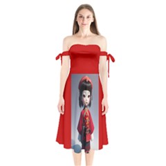 Doll Design Shoulder Tie Bardot Midi Dress