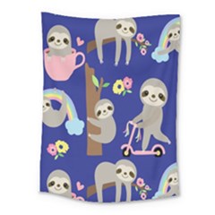 Hand-drawn-cute-sloth-pattern-background Medium Tapestry by Simbadda