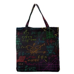 Mathematical-colorful-formulas-drawn-by-hand-black-chalkboard Grocery Tote Bag by Simbadda