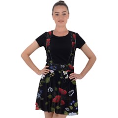 Floral-folk-fashion-ornamental-embroidery-pattern Velvet Suspender Skater Skirt by Simbadda
