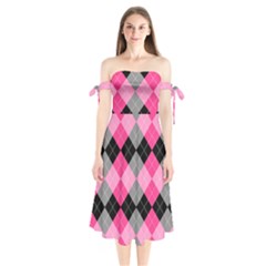 Seamless-argyle-pattern Shoulder Tie Bardot Midi Dress by Simbadda