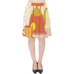 Tea Pot Cup Drawing Velvet High Waist Skirt by Grandong