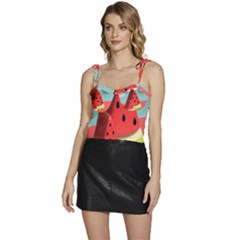 Strawberries Fruit Flowy Camisole Tie Up Top by Grandong