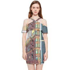 Building Urban Architecture Tower Shoulder Frill Bodycon Summer Dress by Grandong