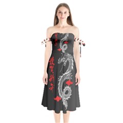 Dragon  Shoulder Tie Bardot Midi Dress