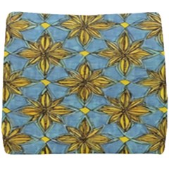 Gold Abstract Flowers Pattern At Blue Background Seat Cushion by Casemiro