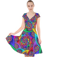 Color Spiral Cap Sleeve Front Wrap Midi Dress by Proyonanggan