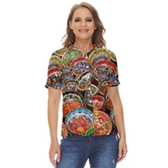 Art Background Bowl Ceramic Color Women s Short Sleeve Double Pocket Shirt