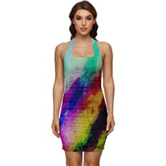 Colorful Abstract Paint Splats Background Sleeveless Wide Square Neckline Ruched Bodycon Dress by Proyonanggan