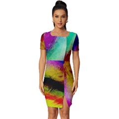 Colorful Abstract Paint Splats Background Fitted Knot Split End Bodycon Dress by Proyonanggan