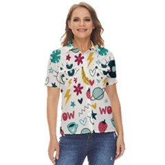Love Pattern Women s Short Sleeve Double Pocket Shirt