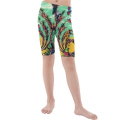 Monkey Tiger Bird Parrot Forest Jungle Style Kids  Mid Length Swim Shorts by Grandong