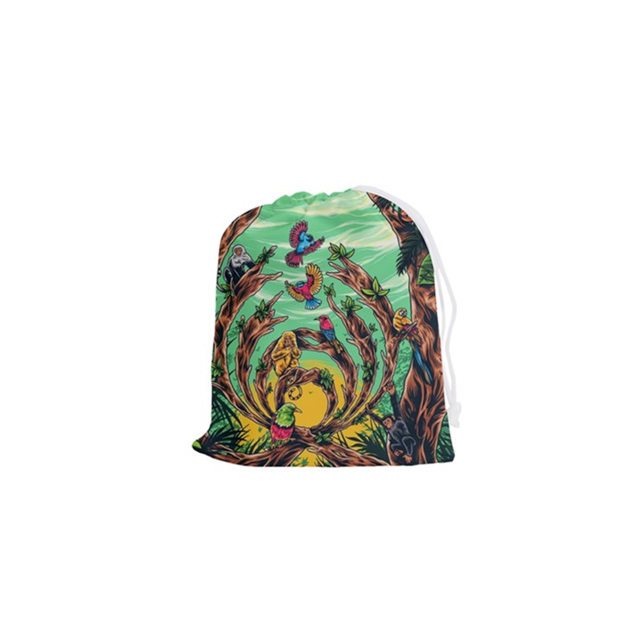 Monkey Tiger Bird Parrot Forest Jungle Style Drawstring Pouch (XS)