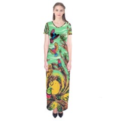 Monkey Tiger Bird Parrot Forest Jungle Style Short Sleeve Maxi Dress by Grandong