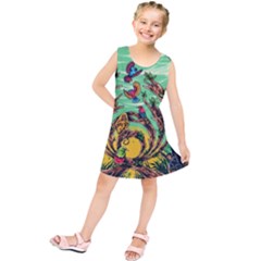 Monkey Tiger Bird Parrot Forest Jungle Style Kids  Tunic Dress by Grandong