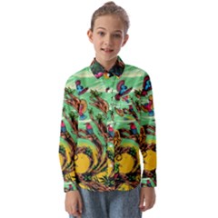 Monkey Tiger Bird Parrot Forest Jungle Style Kids  Long Sleeve Shirt by Grandong
