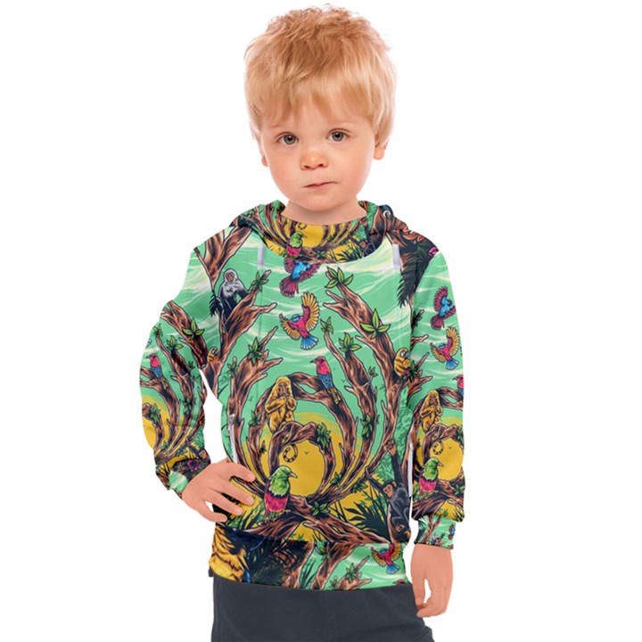 Monkey Tiger Bird Parrot Forest Jungle Style Kids  Hooded Pullover