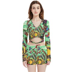 Monkey Tiger Bird Parrot Forest Jungle Style Velvet Wrap Crop Top And Shorts Set by Grandong