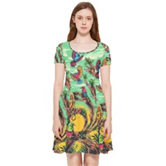 Monkey Tiger Bird Parrot Forest Jungle Style Inside Out Cap Sleeve Dress by Grandong