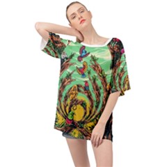 Monkey Tiger Bird Parrot Forest Jungle Style Oversized Chiffon Top by Grandong