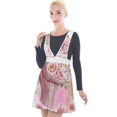 Women With Flower Plunge Pinafore Velour Dress