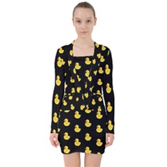 Rubber Duck V-neck Bodycon Long Sleeve Dress by Valentinaart
