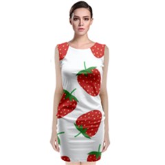 Seamless Pattern Fresh Strawberry Sleeveless Velvet Midi Dress