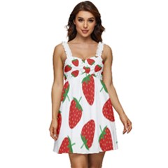 Seamless Pattern Fresh Strawberry Ruffle Strap Babydoll Chiffon Dress