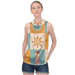Nautical Elements Collection High Neck Satin Top by Bangk1t