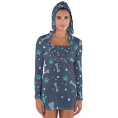 Bons Foot Prints Pattern Background Long Sleeve Hooded T-shirt