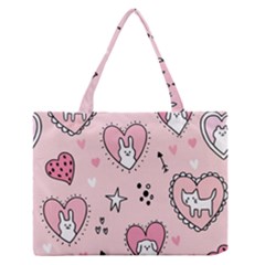 Cartoon Cute Valentines Day Doodle Heart Love Flower Seamless Pattern Vector Zipper Medium Tote Bag