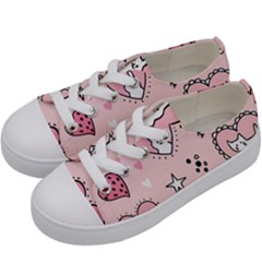 Cartoon Cute Valentines Day Doodle Heart Love Flower Seamless Pattern Vector Kids  Low Top Canvas Sneakers by Bangk1t