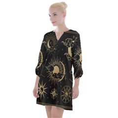 Asian-set With Clouds Moon-sun Stars Vector Collection Oriental Chinese Japanese Korean Style Open Neck Shift Dress