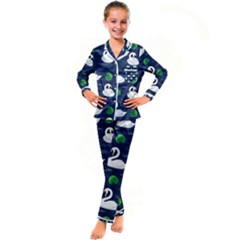 Swan Pattern Elegant Design Kids  Satin Long Sleeve Pajamas Set by Bangk1t