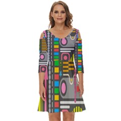 Pattern Geometric Abstract Colorful Arrows Lines Circles Triangles Shoulder Cut Out Zip Up Dress by Bangk1t