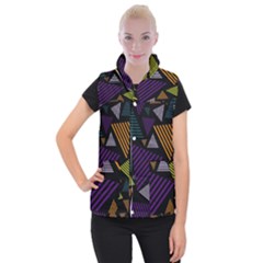 Abstract Pattern Design Various Striped Triangles Decoration Women s Button Up Vest by Bangk1t