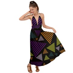 Abstract Pattern Design Various Striped Triangles Decoration Backless Maxi Beach Dress