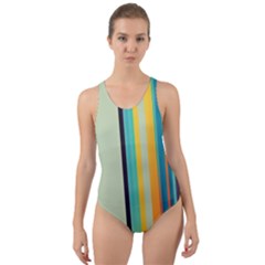 Colorful Rainbow Striped Pattern Stripes Background Cut-out Back One Piece Swimsuit