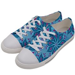 Flower Template Mandala Nature Blue Sketch Drawing Women s Low Top Canvas Sneakers