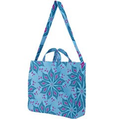 Flower Template Mandala Nature Blue Sketch Drawing Square Shoulder Tote Bag by Bangk1t